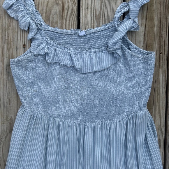 Old Navy Midi Dress Tiered Ruffled Sz XL Cottage Core Blue White Striped‎ - Picture 2 of 9